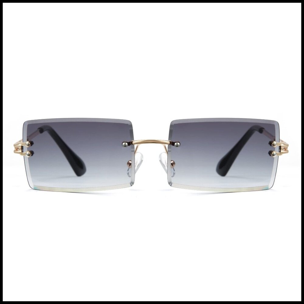 Rimless Rectangle Sunglasses Vintage Transparent Y2K Eyewear Chic Minimal